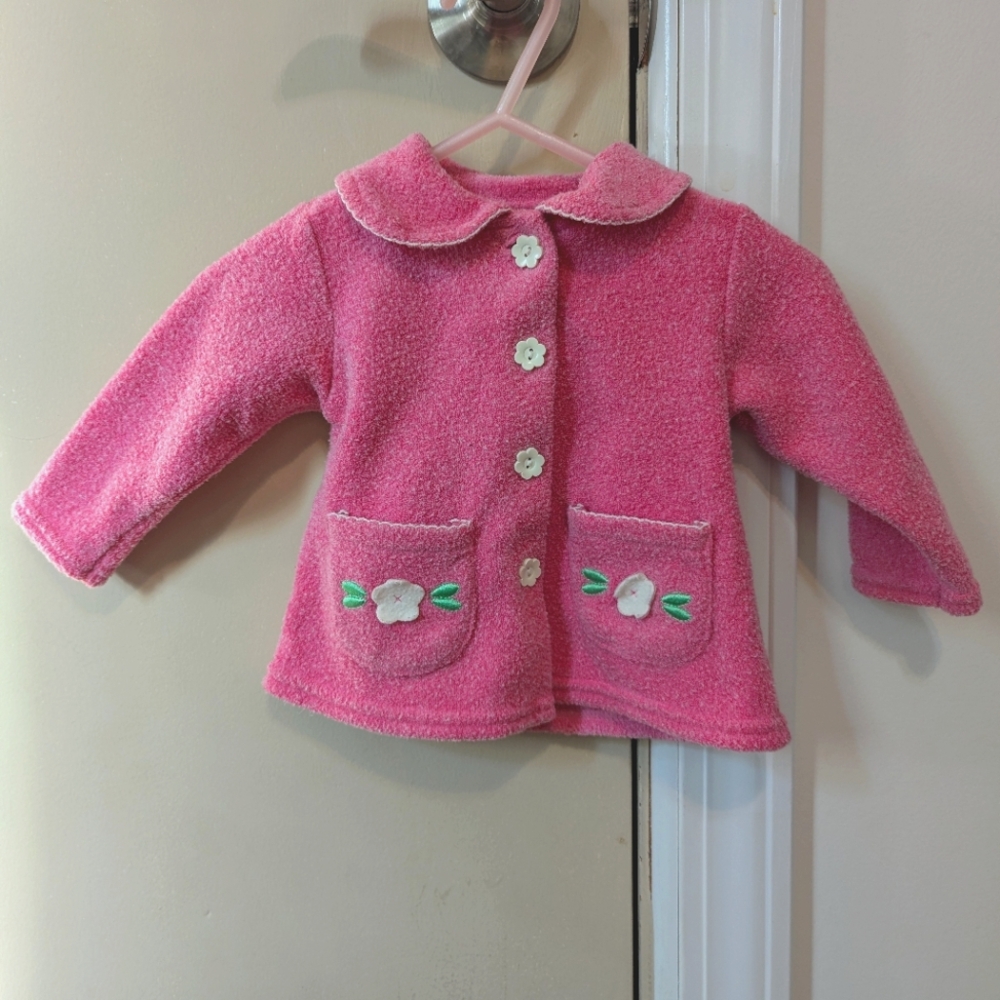 Little Lindsey Vintage Baby Girls Button Up Pink Flower Coat Size 0-6M